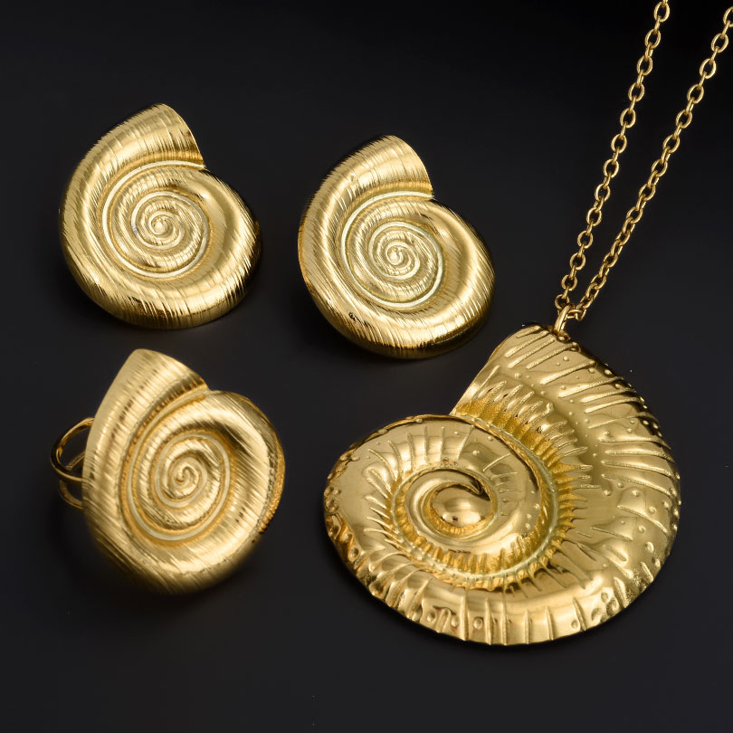 Conch Earring Hoop - Ocean/Marine Animal Jewelry Set Real Gold