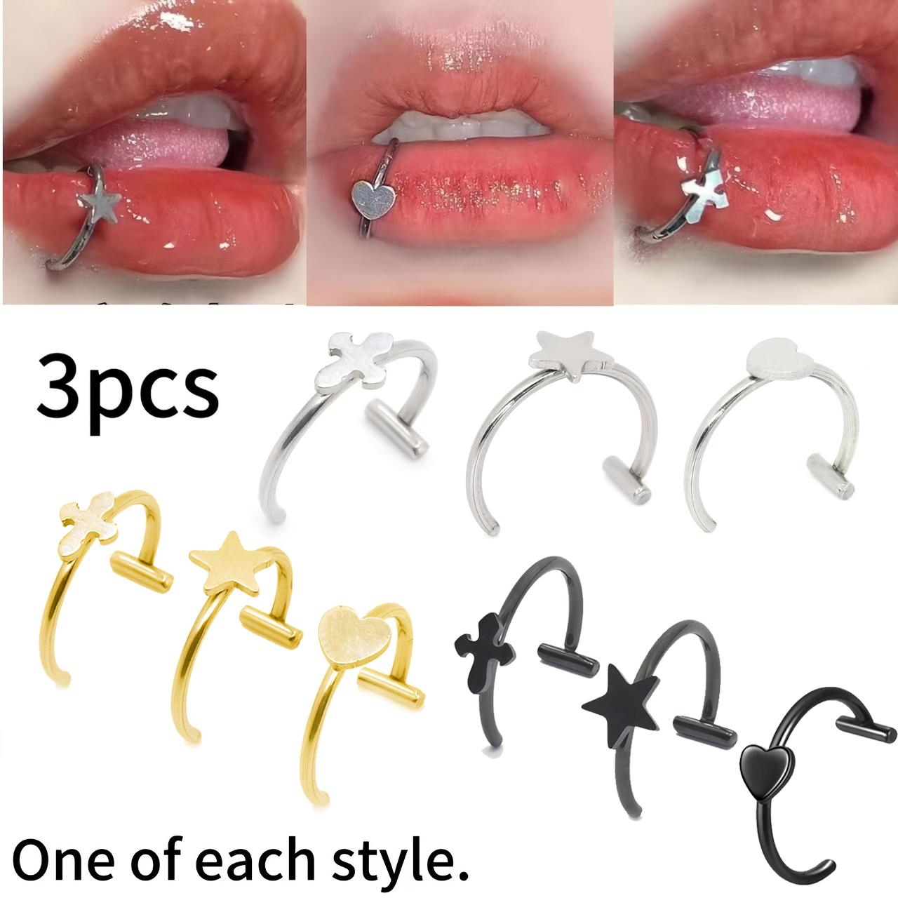 Body Jewelry Vertical Labret - 3pcs Stainless Steel Lip Ring Hinged
