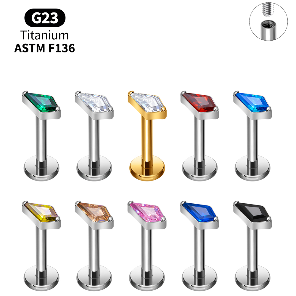 Titanium Kite CZ Internal Thre - Body Jewelry Vertical Labret ulasan dan harga