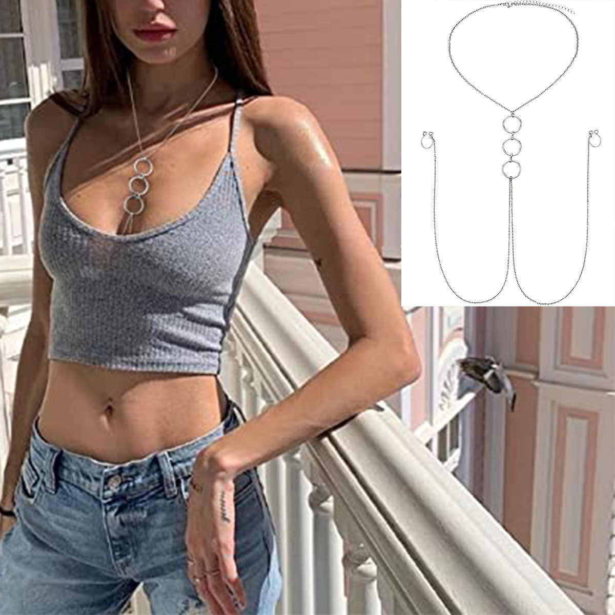 Men's Stainless Steel Fake Nip - Body Jewelry Nipple Chain ulasan dan harga