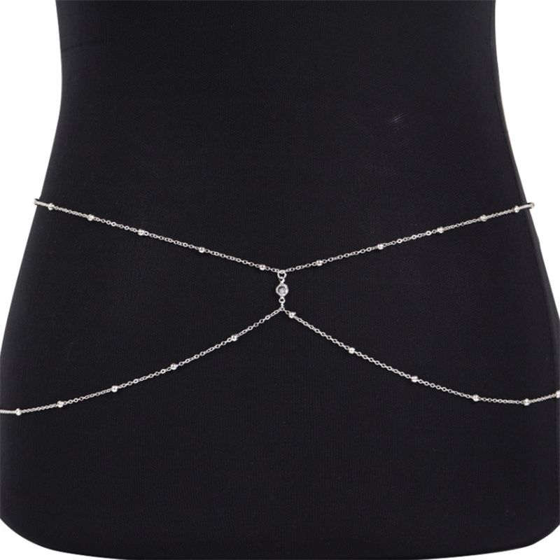 Clear Rhinestone Beaded Belly  - Body Jewelry Chest ulasan dan harga