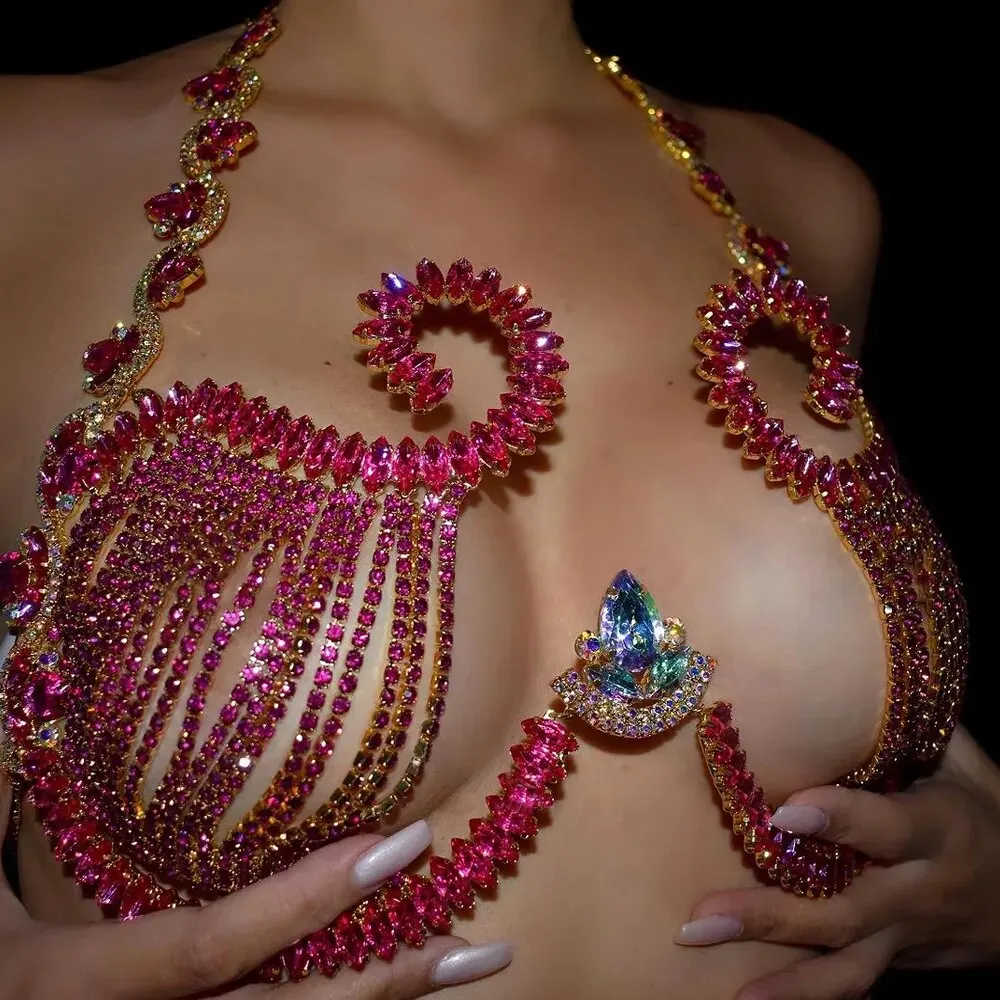 Rave Pink Crystal Chest Bracke - Body Jewelry Chest ulasan dan harga