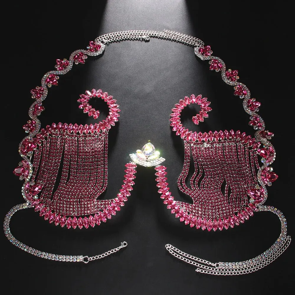 Rave Pink Crystal Chest Bracke - Body Jewelry Chest ulasan dan harga
