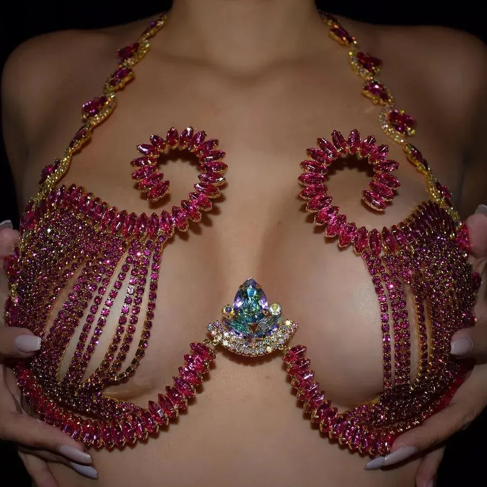 Rave Pink Crystal Chest Bracke - Body Jewelry Chest ulasan dan harga