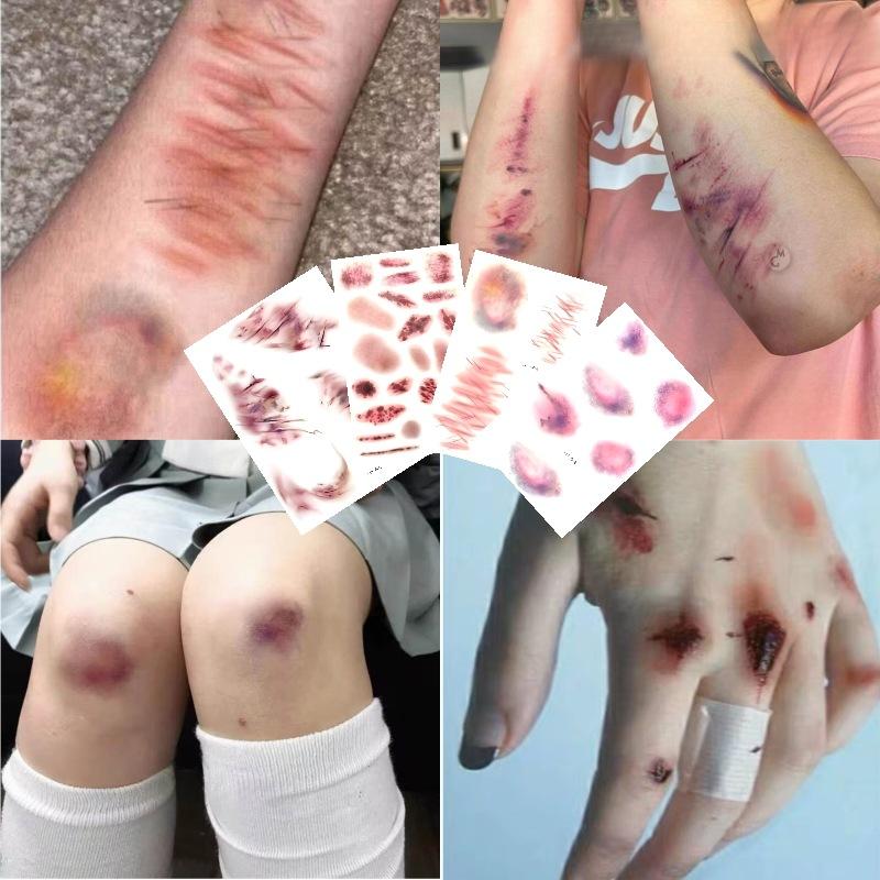 4 Sheets Halloween Wound Bruis - Body Jewelry Waterproof ulasan dan harga