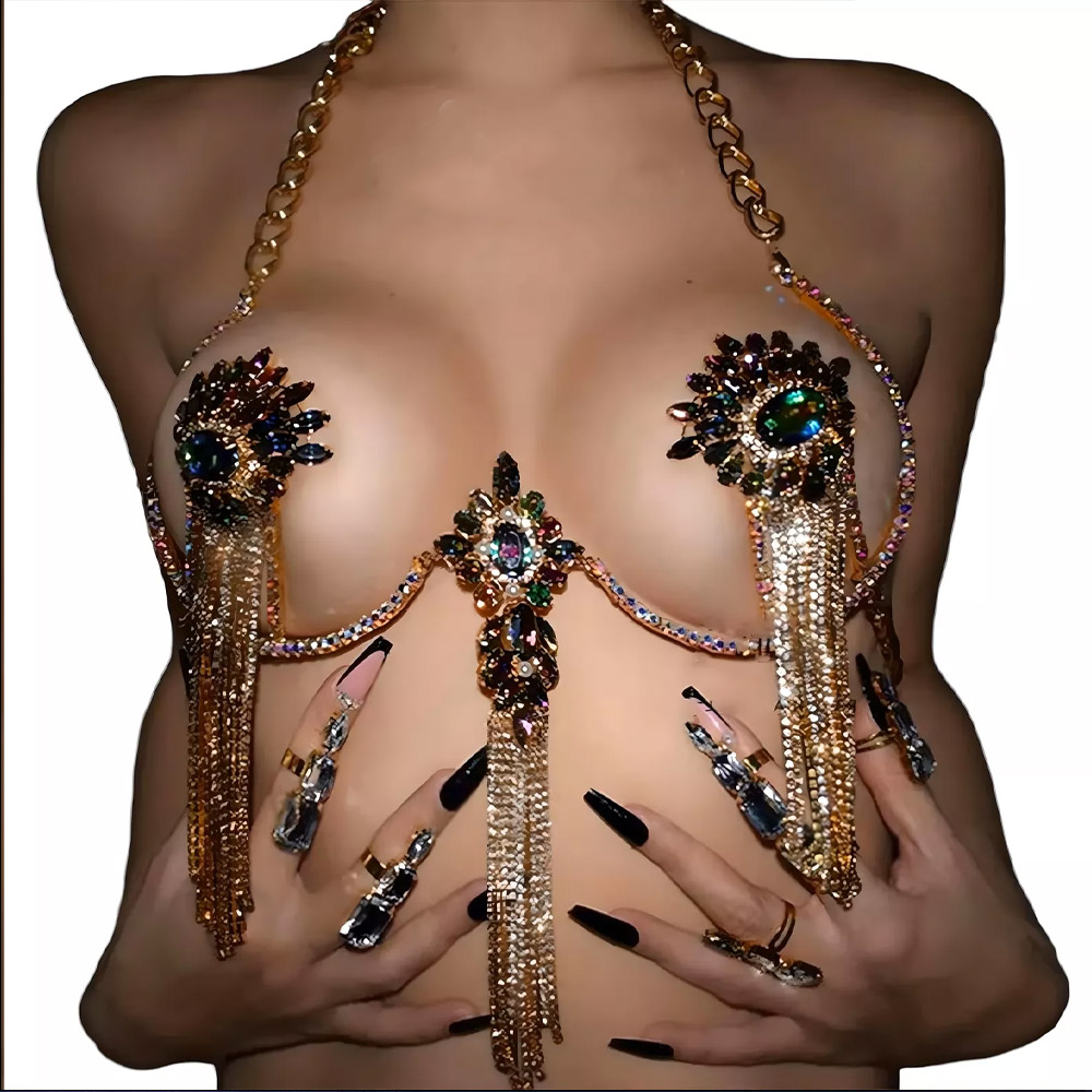 Sexy Tassel Color Crystal Ches - Body Jewelry Nipple Chain ulasan dan harga
