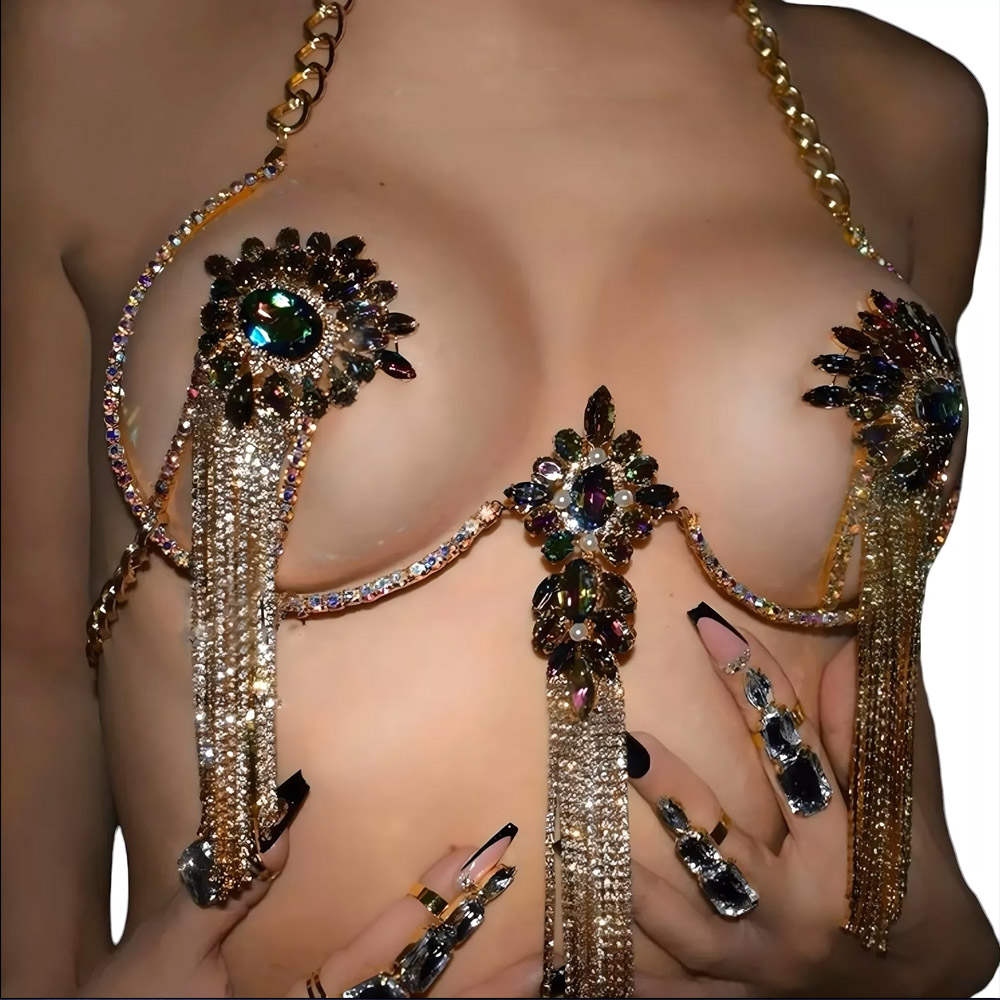 Sexy Tassel Color Crystal Ches - Body Jewelry Nipple Chain ulasan dan harga