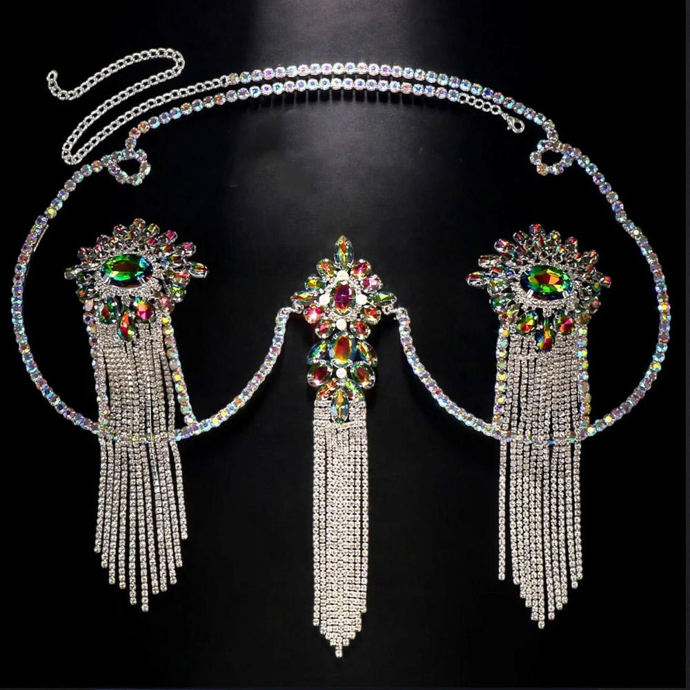 Sexy Tassel Color Crystal Ches - Body Jewelry Nipple Chain ulasan dan harga