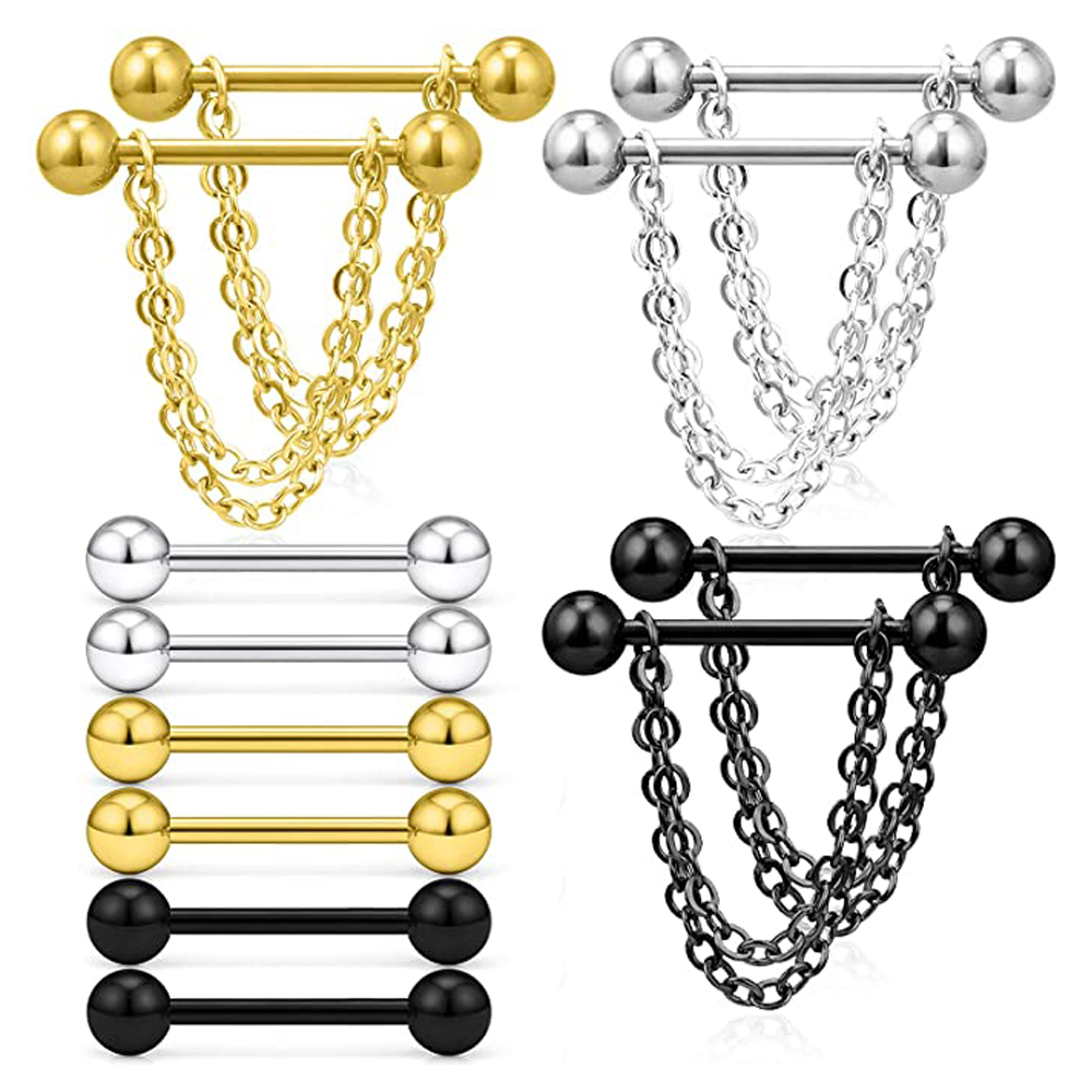 6 Pairs Nipple Rings 14G Surgi - Body Jewelry Nipple Chain ulasan dan harga
