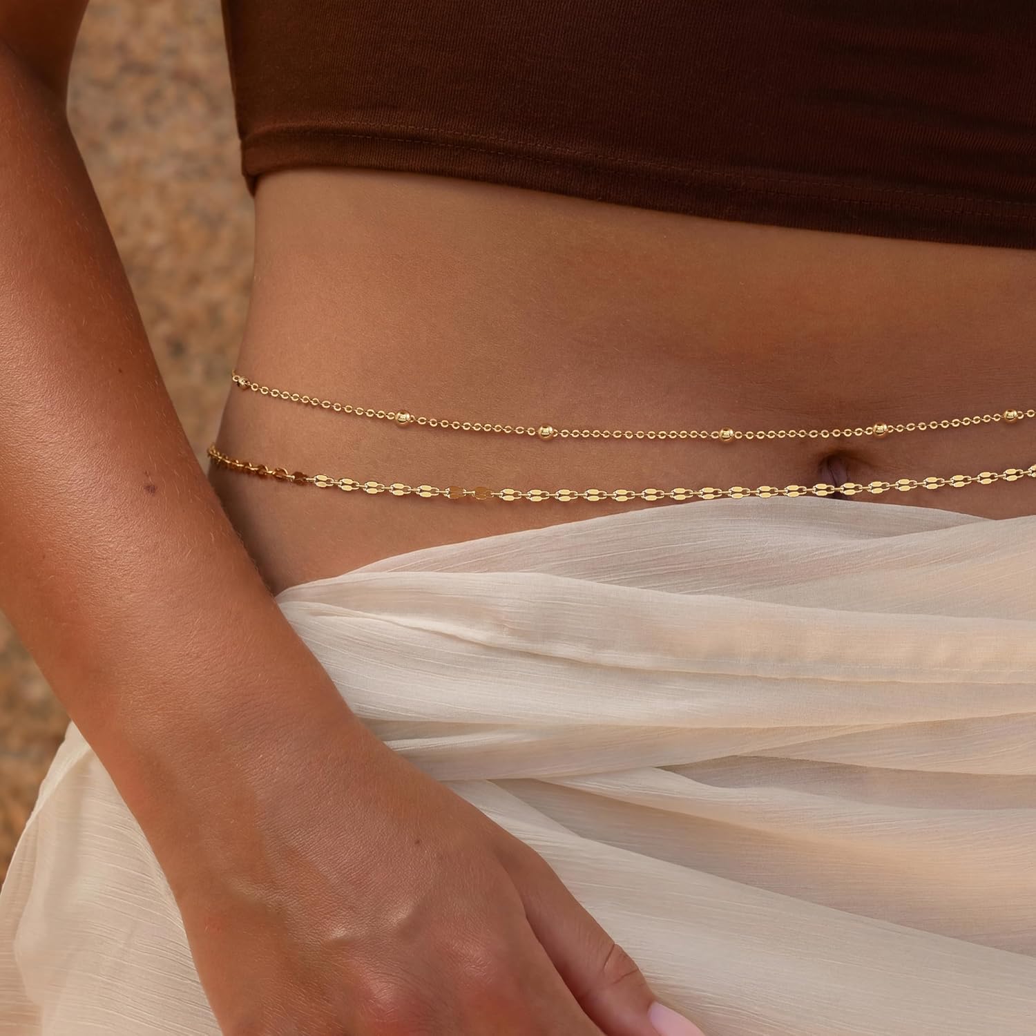 14K Gold Plated Waist Chain Wo - Body Jewelry Waterproof ulasan dan harga